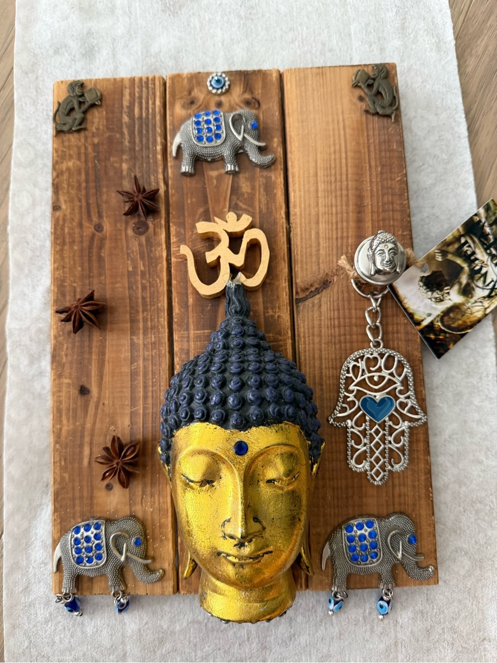 Gold & Blue Buddha and Angel  Wall Decor with Om Accent
